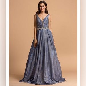 Blue Glitter Ball Gown Prom Dress Coya Collection